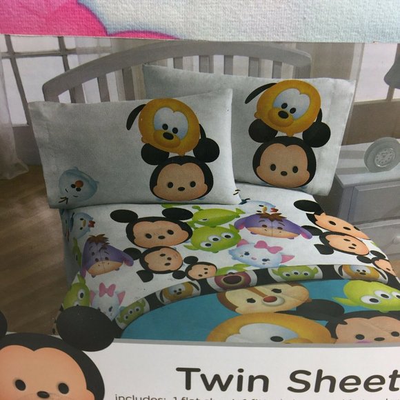 Disney Tsum Tsum Twin Sheet Set Fitted Flat Sheets Pillow Case Minnie Mickey New - Picture 4 of 12